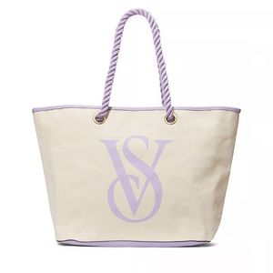 Victoria’s Secret Canvas Cream Lavender Tote Bag OS NWT